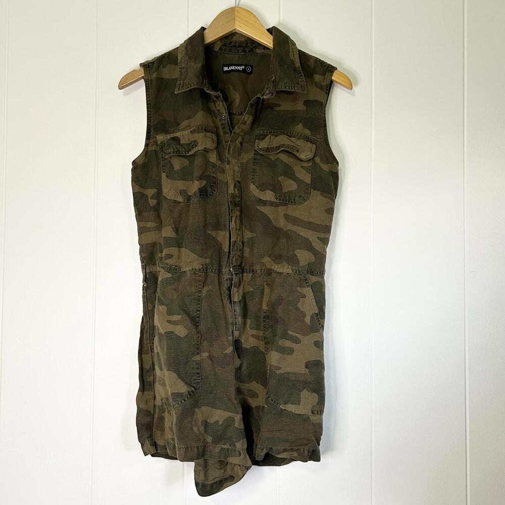 Blank NYC Green Camouflage Sleeveless Collared Romper Women's Small